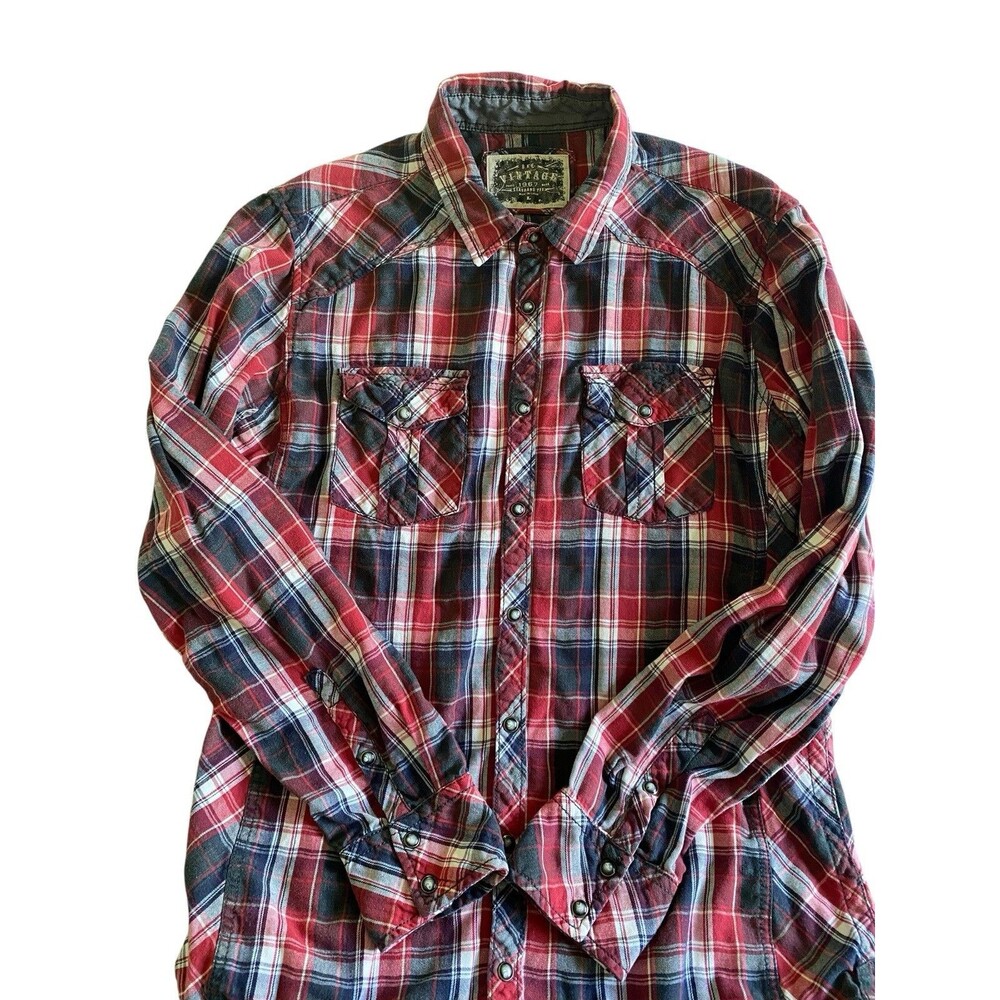 BKE Buckle Vintage Pearl Snap Plaid Flannel Western Shirt Mens Large Long Sleeve - Picture 2 of 4